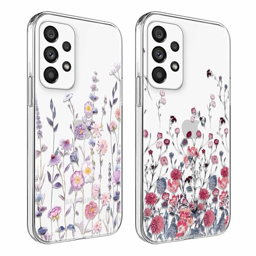 Xylota 2 Stück Handyhülle für Samsung Galaxy A55 5G 6,5 Hülle, Transparent Case mit Aesthetic Muster Blumen, Durchsichtig Weich Silikon TPU StoßfesteSchutzhülle Mädchen Frauen Cover für Samsung A55