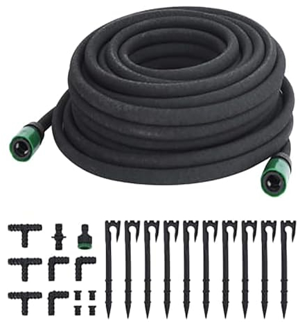 CLALER Perlschlauch 25m x 16mm (1/2 Zoll) Tropfschlauch Gartenbewässerung Bewässerungsschlauch mit Zubehör-Set Schwarz