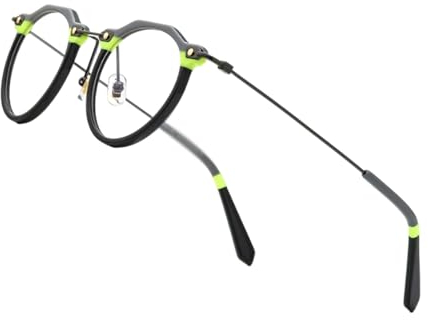 WxuuLTGJR Runde Brillengestelle, Acetat- und Titan-Brillen, Damen-Polygonal-Brillengestell, stilvolle, transparente Herren-Brillengestelle