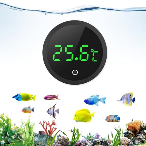 Ankilo Aquarium Thermometer Digital, Mini Kleben-On Temperatursensor mit LED-Anzeige & Hochpräzision, Touch Wake-up & kabellos, für Süßwasser, Meerwasser, Reptilien und alle Aquariengrößen - Schwarz