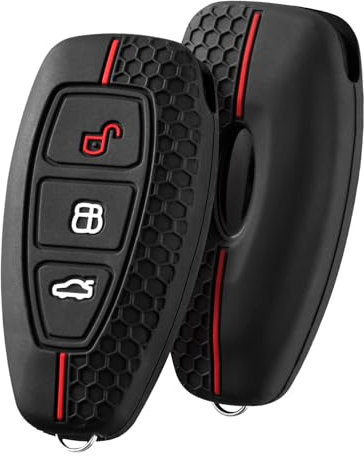 OATSBASF Autoschlüssel Hülle Geeignet für Ford 3-Tasten (nur Keyless Go) Schlüsselhülle Cover Case Silikon Schlüsselbox (Rote Linie)