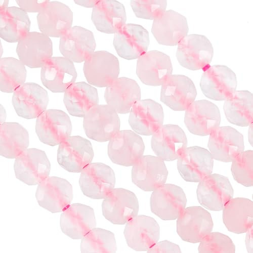 OLYCRAFT About 226Pcs 3mm Faceted Natural Rose Quartz Beads Strands Faceted Rose Quartz Gemstone Beads Rose Quartz Round Loose Beads Natural Small Beads for Necklace Bracelet Earring Jewelry Making