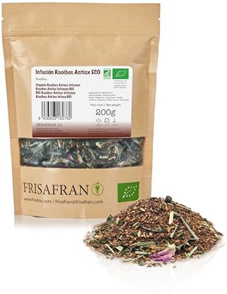 FRISAFRAN | Infusión Rooibos Antioxidante Ecológica a Granel 200g | rooibos | te roibos | Bebida relajante | Experiencia Sensorial | Sabor Unico | Natural | Té Sin Cafeína | Nutritiva | Hidratante