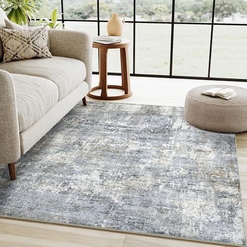 HUGEAR Maschine Waschbarer Bereich Teppich 90 x 150 cm Grau Wohnzimmer Teppich Indoor Akzent Teppich Moderner Abstrakter Low Pile Teppich Distressed Wurf Teppich Schlafzimmer Büro Küche rutschfest