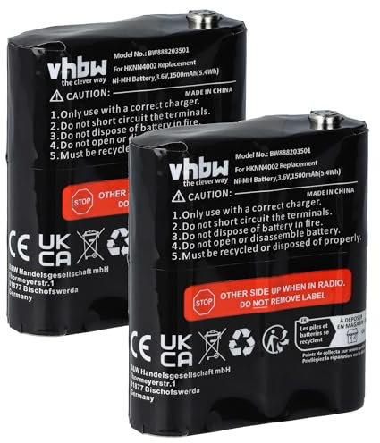 vhbw 2x Battery Compatible with Motorola Talkabout T9500, T9550, T92 H2O, T8550RCAMO, T8500R, T8500 Radio (1500mAh, 3.6V, NiMH)