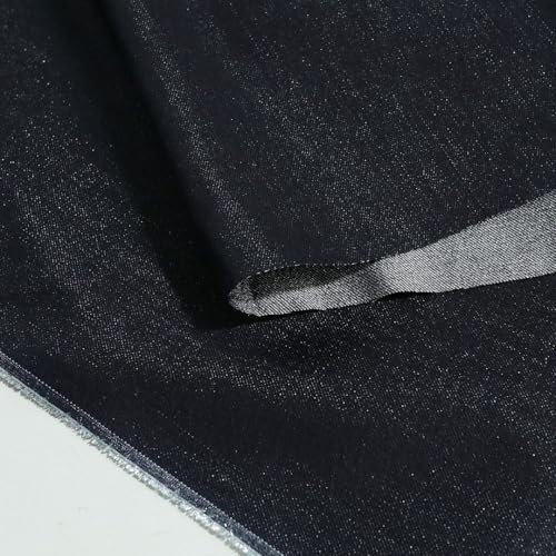 TOLKO Designer Jeans Stoff mit silber Lurex Glanz | Bekleidungsstoff für Hose Jacke Rock | robuster Baumwollstoff Polsterstoff Bezugsstoff | Stoffe zum Nähen Meterware (Schwarz Blau)