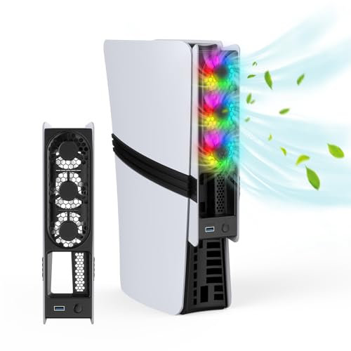 BeisDirect Lüfter für PS5 Pro/PS5 Slim Console Disc & Digital Edition, Externer Lüfter Kühlsystem mit USB-Anschluss Leise Kühler Lüfter für PS5 Slim Zubehör (Schwarz)