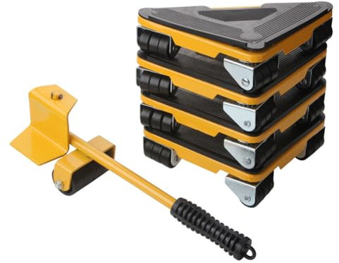 Heavy Furniture Mover Lifter with Extension Bar and 4 Scooters, 360° Rotate Caster Dolly, 660lbs Load Capacity Dollies Slider for Heavy Furniture and Appliances Yellow