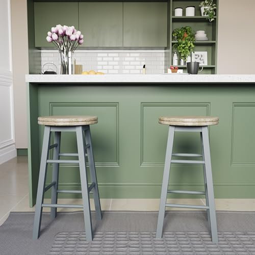 Chef Vida Modern Breakfast Bar Stool, 360 Swivel Kitchen Counter Home Bar Seat, Solid Wood (2, Grey)