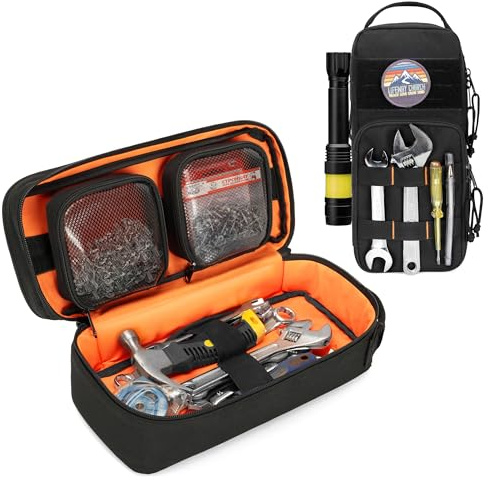 Rexmica Heavy Duty Small Tool Bag with 2 Detachable Tool Pouches, Multi-functional Tactical Molle Tool Work Bag with Padded Support for Camping, Road Trip, Electrical Work