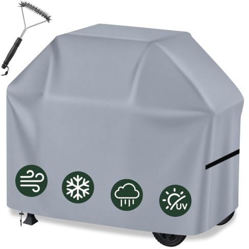 wiipara Grillabdeckung Wetterfest mit Grillbürste, 147 x 61 x 122 cm, Grau