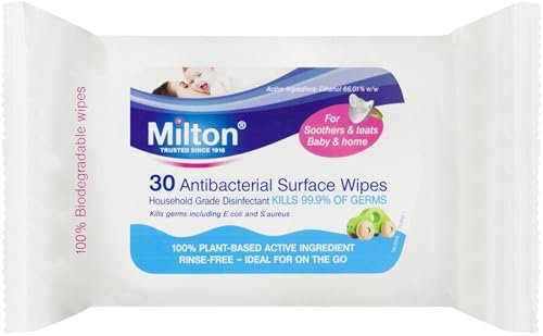 Milton Antibacterial Surface Wipes – 30 Wipes/pack – Antiseptic Moist Tissues for Kitchen, Desk & Baby Items – Fragrance-Free, No Rinse Needed – Pack of 3 | SterlingSquare