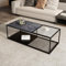 Pangshiyuan Mesa de centro con tapa de cristal y marco de metal, con estante, aspecto de mármol, mesa de salón con estructura de hierro forjado, mesa auxiliar moderna, mármol negro, 110 x 48 x 35 cm