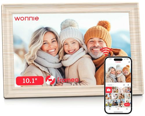 Frameo WLAN Digitaler Bilderrahmen 10,1 Zoll, HD 1280 * 800 IPS Touchscreen Elektronischer FotoRahmen mit 32GB Speicher, Auto Drehung, Einfache Weitergabe von Fotos Videos über Frameo App