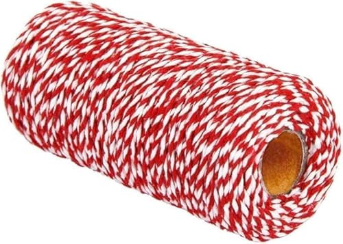 Cotton Bakers Twine, 100 M Red White String Twine Rope Butchers String for Baking Cooking DIY Art Crafts Wrapping, Twines Garden Hand Tools