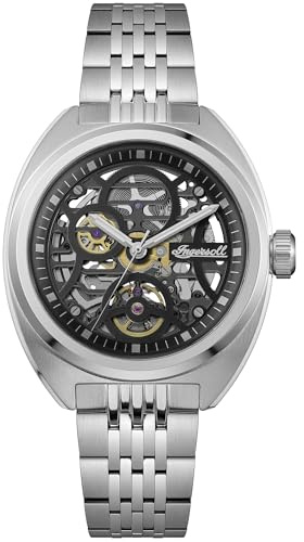 Ingersoll The Wrangler Mens 51mm Automatic Watch with Black Skeleton Dial and Silver Stainless Steel Bracelet I16901
