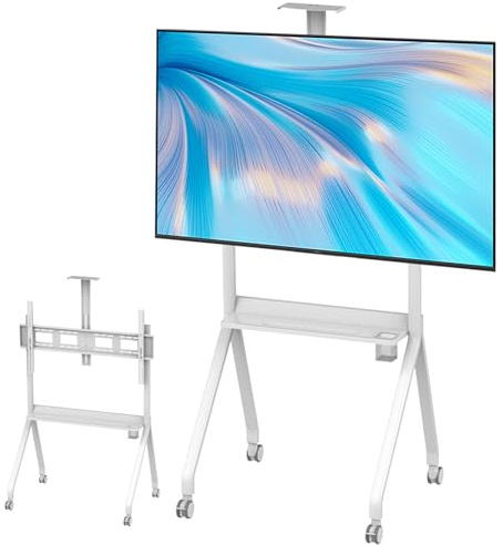 Giuggiolared Soporte TV Ruedas para TVs 42 a 120 Pulgadas de LED, LCD, OLED Planos y Curvos, Soporte TV Móvil con Estante para Medios, hasta 120 kg/150 kg White-55-120inch