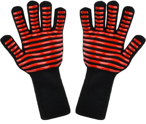 Grillhandschuhe Hitzebeständig bis 300°C, Feuerfeste Ofenhandschuhe aus Aramid, BBQ Handschuhe mit verlängerter Stulpe, Kochhandschuhe Backhandschuhe zum Grillen, Backen, Kochen