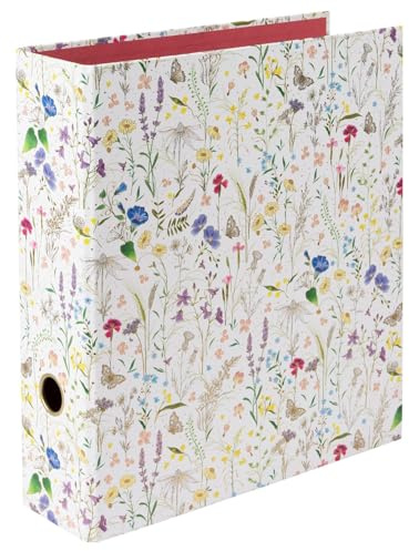 goldbuch 33 574 Ordner A4 Summer Meadow, Aktenordner 28,5 x 32 x 8 cm, Weiß | 8 cm breiter Stehordner mit Kunstdruck Wildblumen-Muster und Goldprägung, weißer Hefter mit Hebelmechanik, für A4 Dokumente