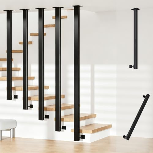 Treppengeländer Innen Außen, Handlauf Geländer Treppe Metall Schwarz, L Form Matt Geländerpfosten, Wandhandlaufe, Handläufe für Treppen Spleißbar, Treppenhandlauf für Dachböden Decke Flure,80cm/31.4IN