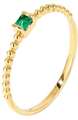 Musihy 14 Karat Gelbgold Ring Gold Damen 585 Echtgold, Vintage-Kugelförmiger, schmaler Solitär-Verlobungsring für Damen mit 0,05 ct quadratischem Smaragd, Größe 52 (16.6)