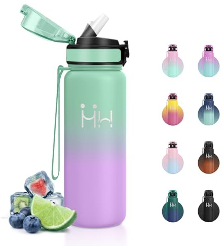 Trinkflasche Edelstahl 750ml, Thermosflasche mit Strohhalm, Kohlensäure Geeignet, BPA-Frei, Isolierflasche Doppelwandig, Auslaufsichere Trinkflasche für Sport, Laufen, Fahrrad, Schule, Maedchen, Junge