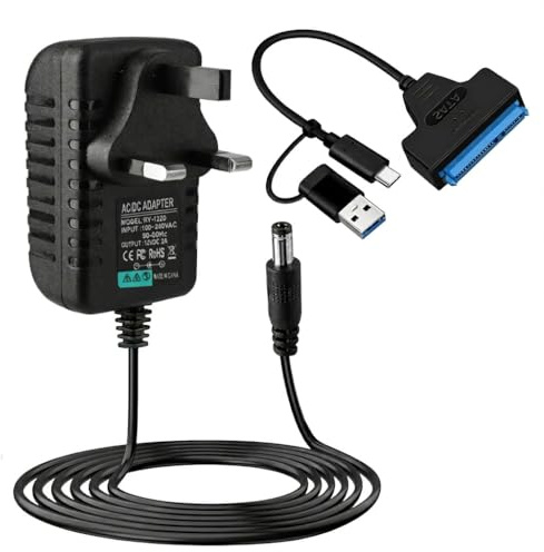 Ignara USB 3.0 to SATA Hard Drive Adapter with 12V 2A Power Supply Type C to SATA Cable Adapter for 3.5 HDD & 2.5 HDD/SSD Recovery High-Speed Data Transfer Lead for Macos Windows Linux UASP