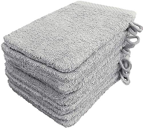 Lanudo Pure Line Waschlappen Waschhandschuh, 10er Set, Reine Frottier Baumwolle, 21 x 15 cm, Farbe Silber
