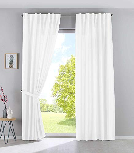 2er Set Vorhänge Verdeckte Schlaufen Cationic »JENA« HxB 250x140 cm Weiß Blickdicht Leinen Optik Gardinen Meliert Gardinenband mit Raffhalter, 2019037-2