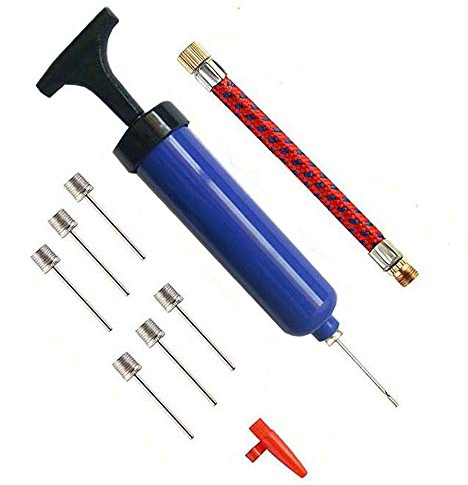 tooloflife Pompe à Ballon avec 7 Aiguilles et 1 Adaptateur de Valve et 1 Tuyau D'extension pour Ballon de Football, Basket-Ball, Volley-Ball, Rugby et Autres Ballons Gonflables