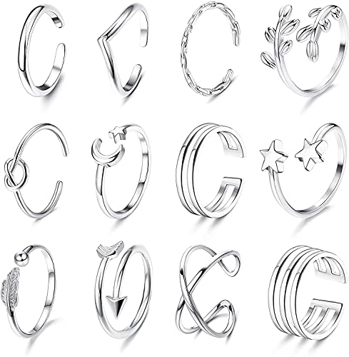 Milacolato 12Pcs Offene Ringe Set für Damen Knöchel Ringe Boho Stapelbare Verstellbar Ringe Pfeilknoten Wave Ringe Einstellbare Daumen Offene Ringe