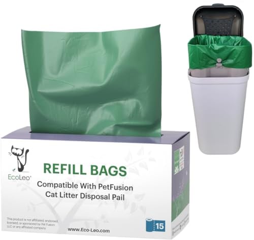 Dog Waste Station/Cat Litter Pail Bags, PetFusion Compatible, Certified Compostable, Plant-Derived, Long & Durable, Replacement Liner Bags (15 Count)