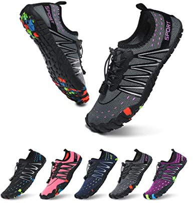 ziitop Wasserschuhe Herren Strandschuhe Damen Schwimmschuhe Unisex Schnell Trocknend Aquaschuhe rutschfest Surfschuhe Barfuß Badeschuhe für Gehen,Yoga,Bootfahren(Grau,EU40)