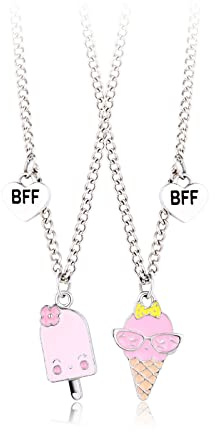 Best Friend Necklace - Bff Necklace for 2 Girls, Matching Friendship Necklace | Cute Pink Ice Cream Pendant Necklaces, Best Friend Necklaces for 2 Girls Kids Jewellery Gifts for Women, Silver