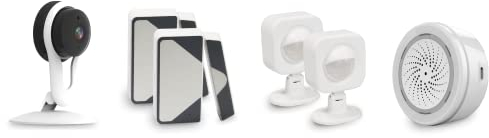 DOMOS Kit de Seguridad Smarthome. Cámara, 2 sensores de Apertura, 2 sensores de movimento y Sirena. 100% WiFi. Sin Bases adicionales