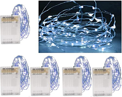 Vanorell 5 x 40 LED Drahtlichterkette kaltweiß batteriebetrieben Lichterkette batteriebetrieben Draht Lichterkette (5 x 40 LEDs kaltweiß)