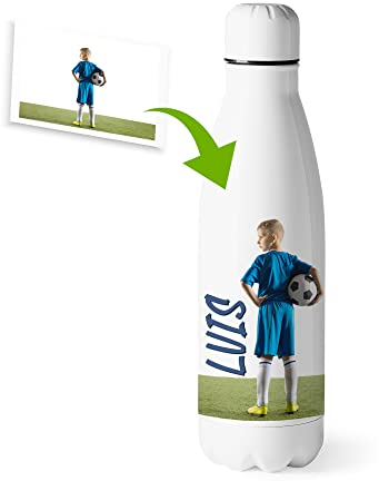 Botella Agua Personalizada Futbol Niños, Botella Acero Inoxidable Diseño de Futbolistas 500ml, Botella Térmica Sin BPA de Doble Pared, Regalos Originales (Futbol-5)
