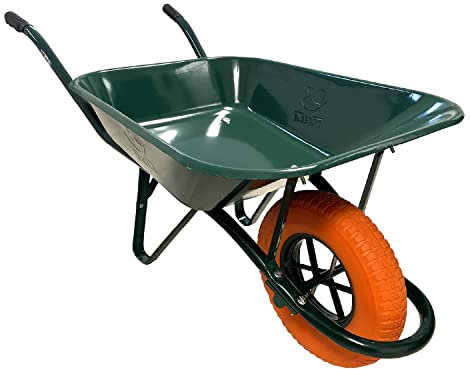 KELI - Brouette Tubulaire Roue Increvable, 85L, Chariot de Transport, Poignées Ergonomiques, Usage Intensif, Acier Renforcé Vert