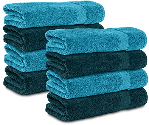 Komfortec Lot de 8 Serviette de Bain 100% Coton, éponge, Doux, 50x100 cm (Pétrole/Turquoise)