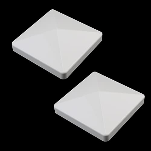 Dnyta 2 Stück Pfostenkappen weiß 10,2 x 10,2 cm Vinyl Zaunkappe PVC Oberseite Pyramide Zaunpfosten Kappe