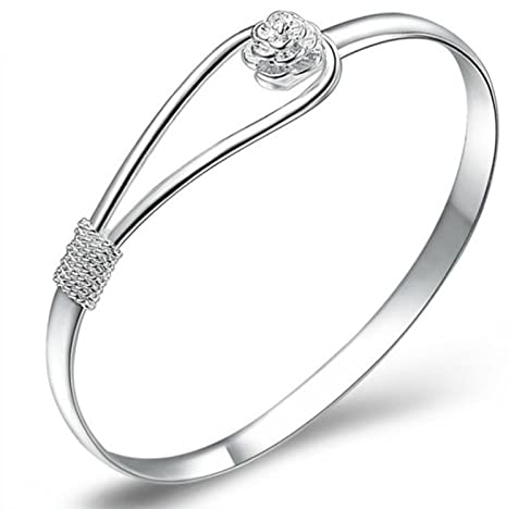 Damen Armband,925 Sterling Silber Armreif Mode Solide Breite Blumen Blooming Carved Exquisite Cuff Armreif Einstellbare Offene Paare Amulett Armband Für Männer Frauen Ewigkeit Schmuck Weihnachtsge