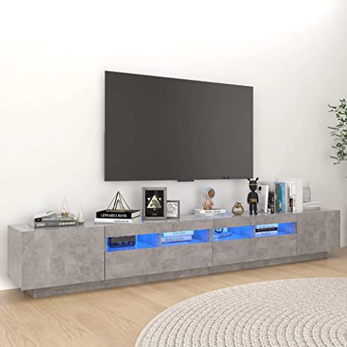 FIRBNUS Mueble para TV con Luces LED, Mueble Salón Moderno de Madera, Gris Hormigón, 260x35x40 cm