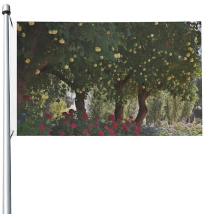 Rose Bushes Under Trees 3x5ft Flag Fade Resistant Double Sided Garden Flags House Flags Banner For Indoor Outdoor Holiday Home Decorations