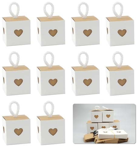 20 Pcs Boite Cadeau Blanche et Marron avec Coeurs Boîte en Papier Kraft Carrée Mini Coeur Boite Kraft Boite Convient pour les Bonbons, Mariage, Fête, Anniversaire