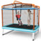 GYMAX 3-en-1 Trampoline Extérieur Enfants & Balançoire & Barre Horizontale, Cadre Robuste en Métal, Filet de Sécurité, Patins Antidérapants, Grand Trampoline de Jardin pour 2 Enfants 3 Ans+ (Orange)