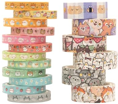 Set di Nastri Washi da 18 Rotoli Nastro Adesivo Decorativo per Animali Kawaii Nastro Adesivo Colorato Forniture per Nastri Decorativi per Fai da te, Bullet Journal, Artigianato