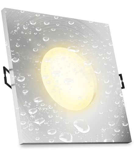 linovum ISASO Einbauspot eckig IP65 Alu LED-Modul 4W warmweiß flach 23mm | Flacher Deckenspot IP65 eckig Alu - warmweiß, nur 23mm tief, für Bad, Vordach & Flur, mit Echtglas, inkl. LED-Modul
