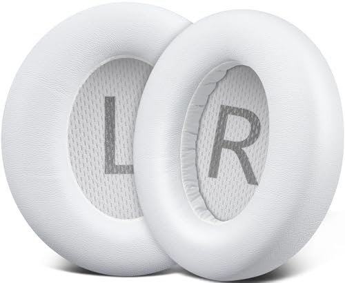 SOULWIT Earpads Replacement for Anker Soundcore Space Q45 Headphones, Ear Pads Cushions with Softer Protein Leather, Noise Isolation Foam - White