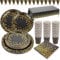 Oungy Black and Gold Party Plates, 50 x 9in Paper Plate and 50 x 7in Paper Plate, 50Guests Black and Gold Party Supplies Set Disposable Plates Cups Napkins Tablecloth Banner - 202PCS
