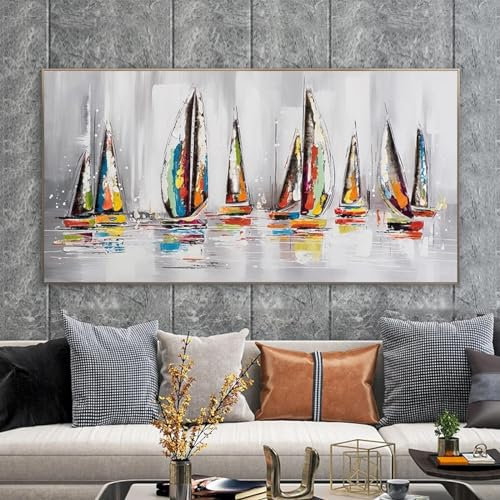 PVPQPR Abstraktes Boot-Schiff-Plakat, Wandkunst, Dekor, Segelboot-Gemälde, Leinwanddruck, Wandbild für Wohnzimmer, moderne Dekoration, 55 x 110 cm (22 x 43 Zoll) mit Rahmen